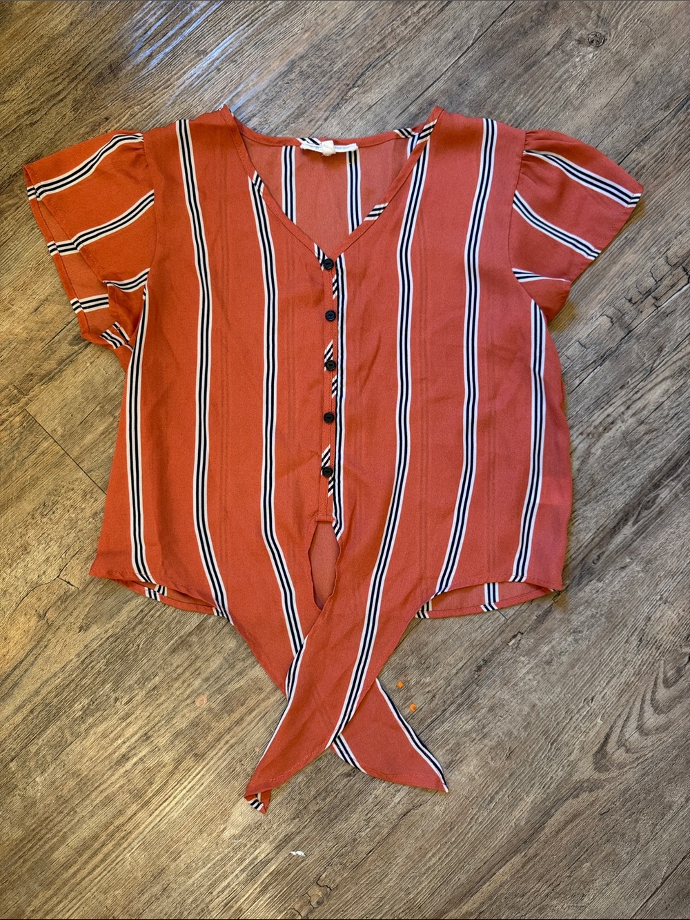 Sweet Rain Rust Striped Tie-Front Blouse